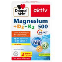 DOPPELHERZ Magnesium 500+D3+K2 Depot Tabletten